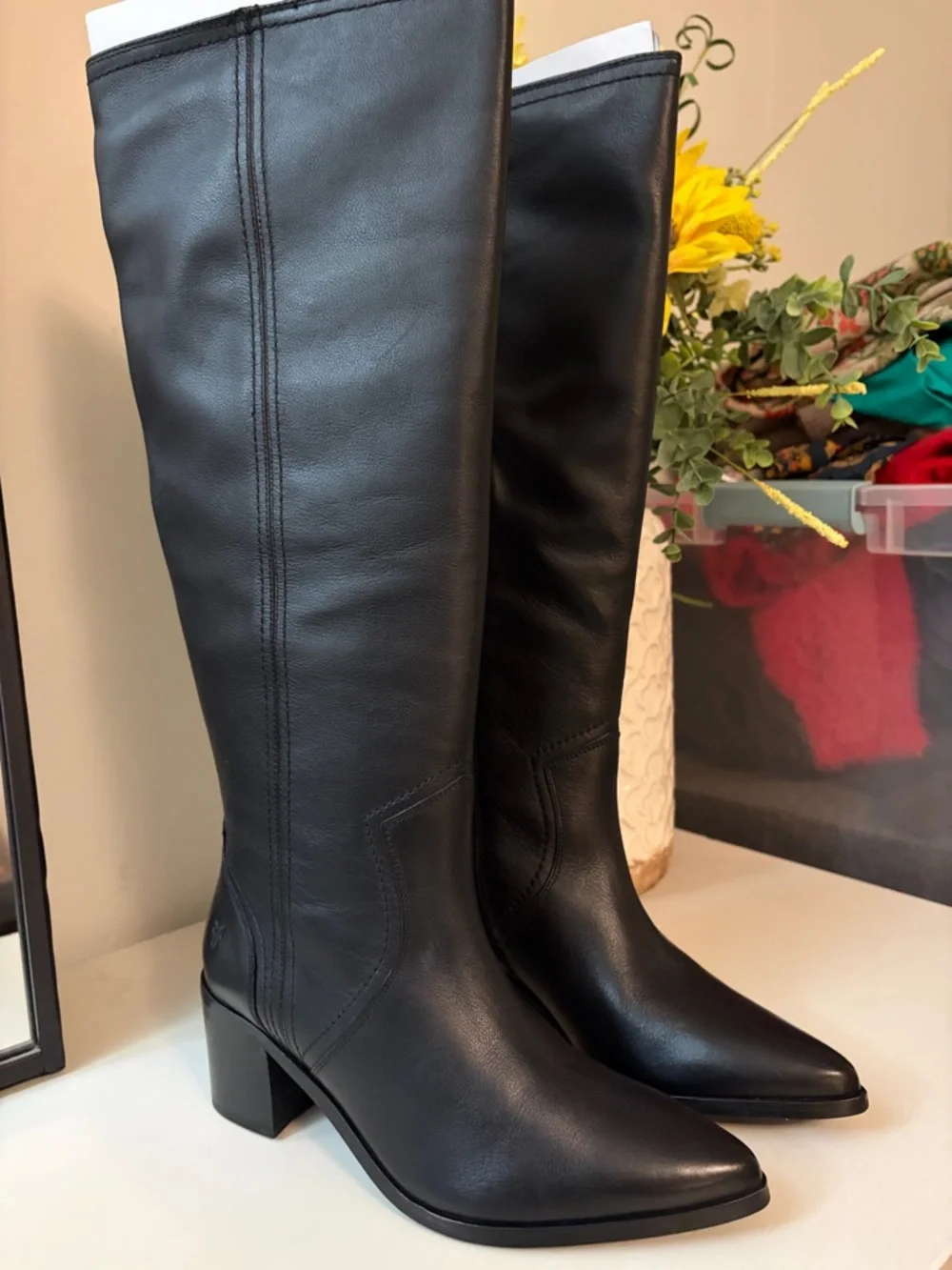 NIB FRYE Sadie Softly Tall Black Leather Boots Size 6.5M